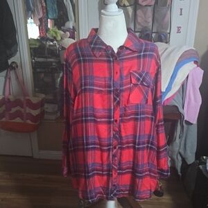 Red and Blue Plaid Button-Up Shirt